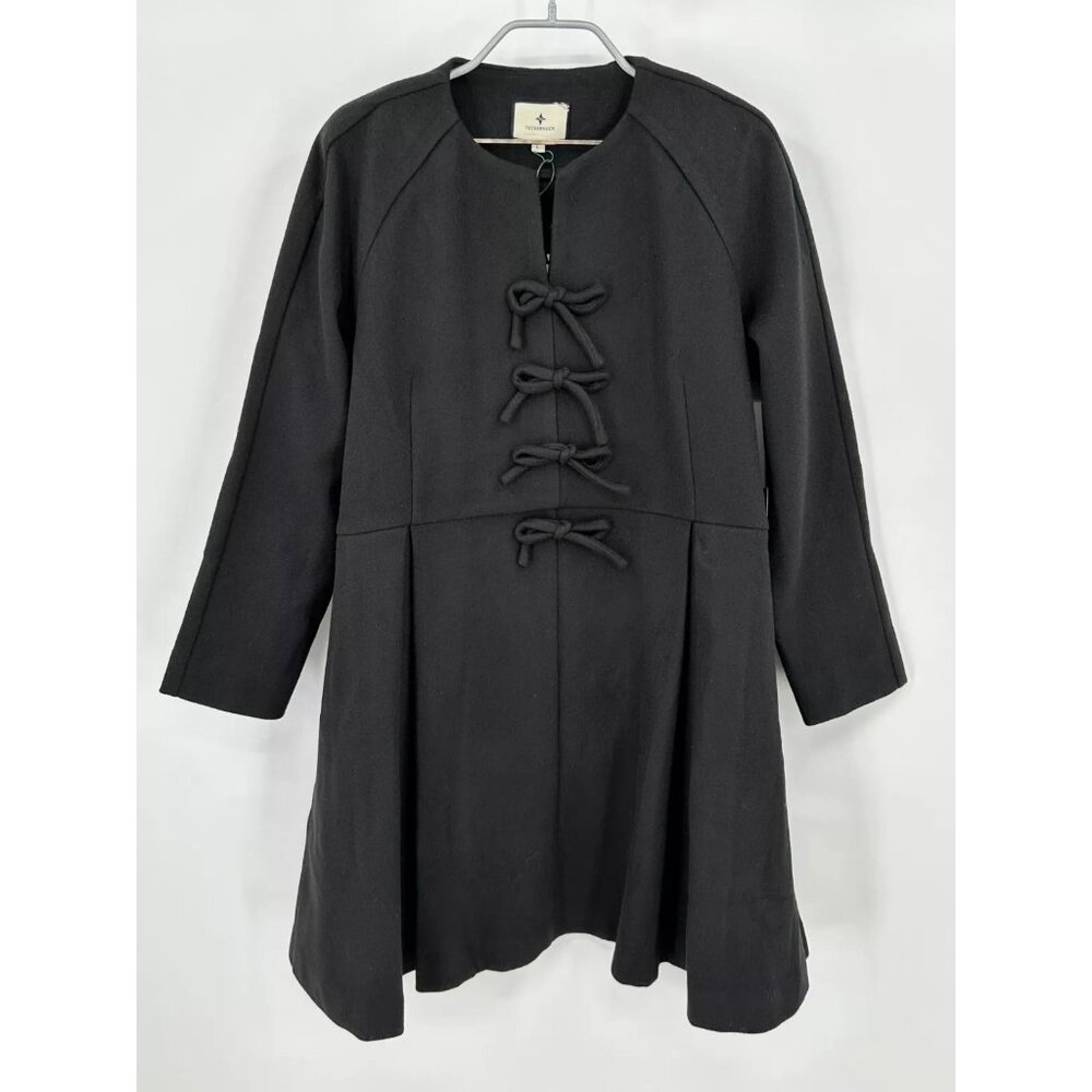 Tuckernuck Black Blair Bow Coat Dress sz L Large Women's Long Sleeve A-Line